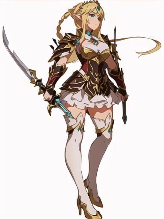 ((a beautiful fantasy empress)), a blonde Elve warrior with emerald green eyes, holding a sword and a sword, alluring Elfe Prinzes, Elfenkrieger, Weibliche Elfe, Elfe Prinzessin, Elf girl, elf rogue, rogue anime girl, a beautiful fantasy empress, art feminine, blonde anime girl with long hair, beautiful, extrem hoher Detailreichtum, beautiful seductive anime woman, cute anime waifu, beautiful and elegant elf queen, young fairy queen, epische exquisite Charakterkunst, very stylish fantasy armor, Fantasy-Charakter art, Kriegerin, Female armor, Fantasy-Charakter, schwere white and gold armor, Portrait Anime Girl, anime visual of a cute girl, erstellt mit Anime Painter Studio, Anime style portrait,a woman in armor with a sword and a sword in her hand, Armor Girl, she holds a sword, hochdetailliertes offizielles Kunstwerk, razor-sharp RPG portrait, im Wald, royal elegant pose, white and gold armor, epische Geschichte