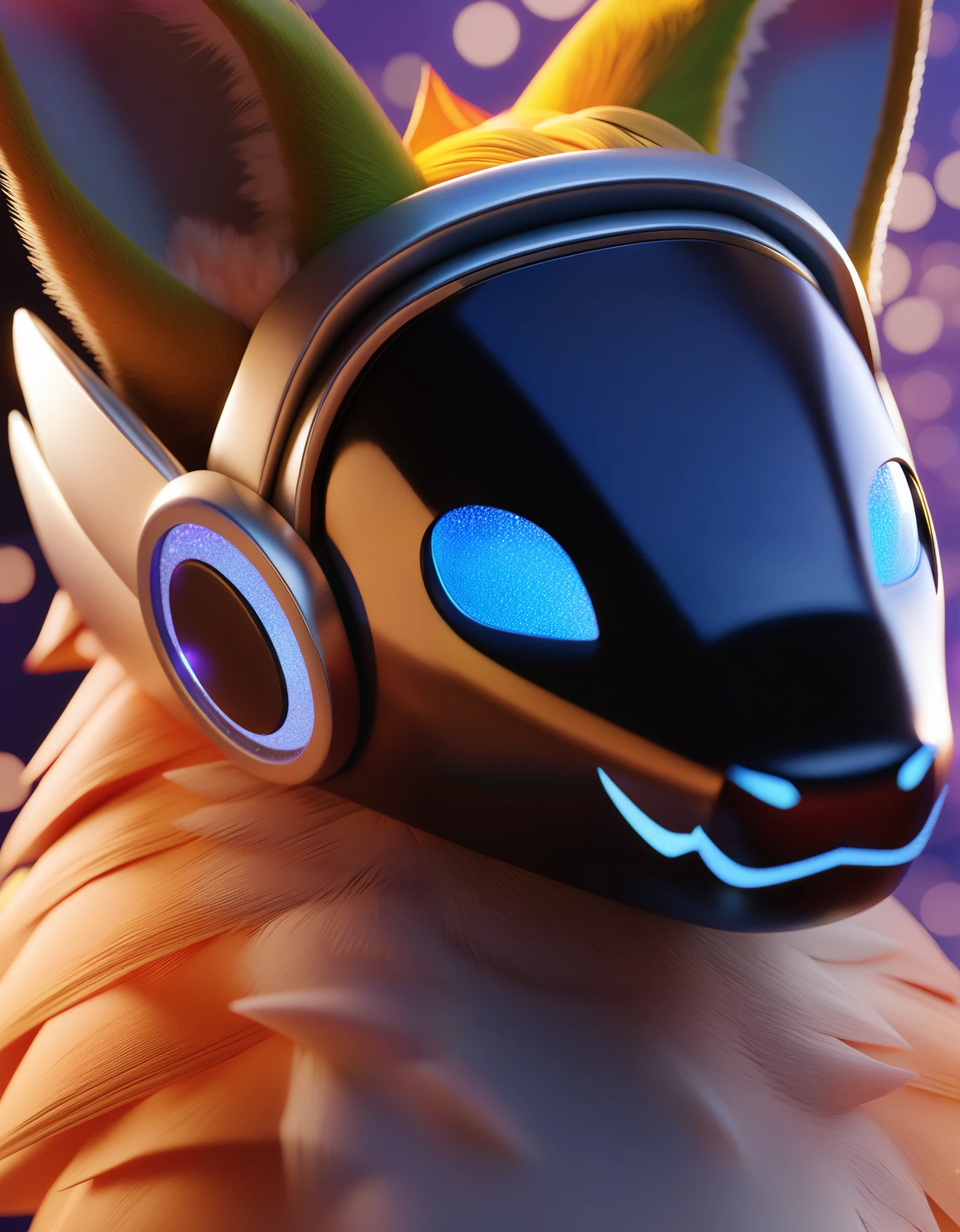 3D cartoon Disney character portrait render. protogen furry, bokeh, 4k, highly detailed, Pixar render, CGI Animation, Disney, cute big circular reflective eyes, dof, (cinematic film), Disney realism, subtle details, breathtaking Pixar short, fine details, close up, sharp focus, HDR, Disney-style octane render, incredible composition, superb lighting and detail, protogen furry