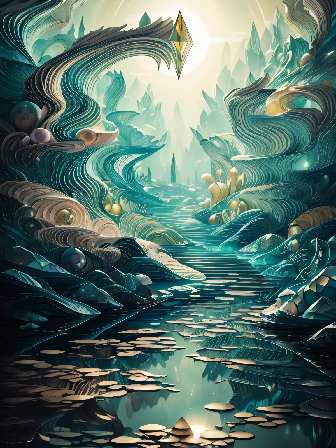 esoteric artwork, best quality, super fine, 16k, incredibly absurdres, extremely detailed, delicate and dynamic, marbles and pastel pop painting, dark horror painting, mirror and prism image effects