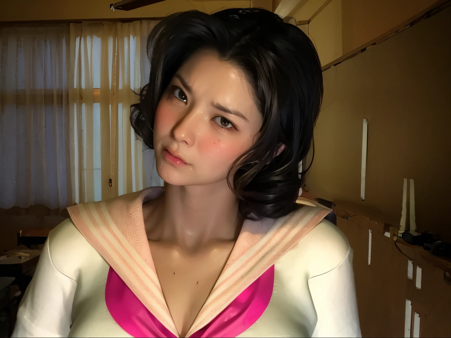 ((Sad、A frightened look))、((Sweaty、blush one&#39;s cheeks、Sweat-soaked skin))、(8k, highest quality, masterpiece:1.2), (Realistic, photo-Realistic:1.37), Very detailed,highest quality, Ultra-high resolution, Professional Lighting, Photon Mapping, Radio City, Physically Based Rendering, Cinematic lighting,  Late Night Path,Depth of written border, Sharp focus,moonlight, Good composition,1 girl,alone,(whole body), (whole body),Fine and beautiful eyes,((Red Eyes、I&#39;m afraid of something))、 Temporarily stop, Tight waist,Japanese , Black Hair,Messy Hair,Long hair blowing in the wind,((Navy blue socks))、(Ulzzang-6500:1.2)、 Mix 4, 