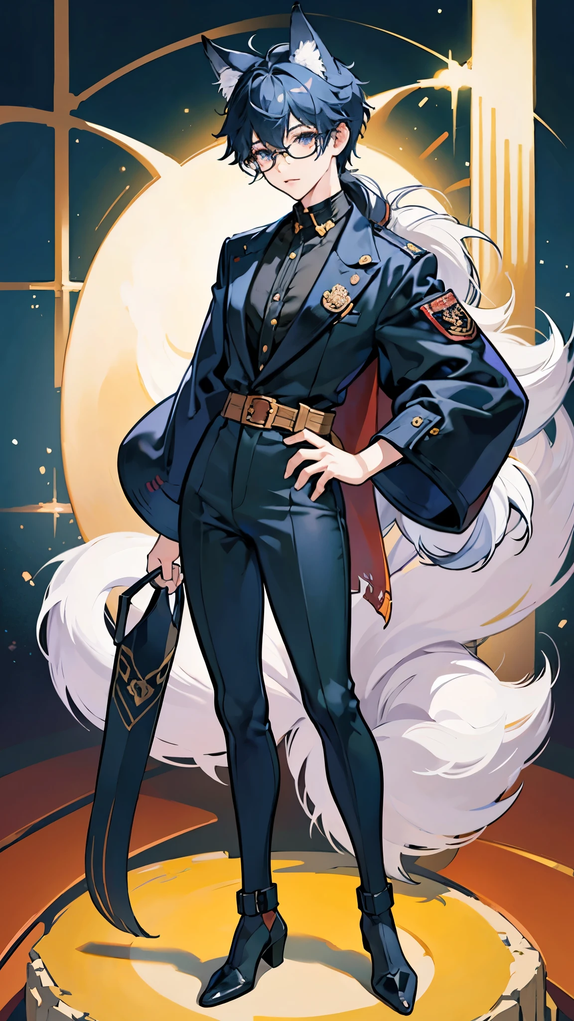 a cartoon drawing of a boy with a cat tail and glasses, full body adoptable, character adoptable, full body portrait of a short!, long haired humanoid fursona, an anthro fox, full body with costume, male furry mini cute style, single character full body, female fursona, full body!, an anthropomorphic fox, !!full body portrait!!