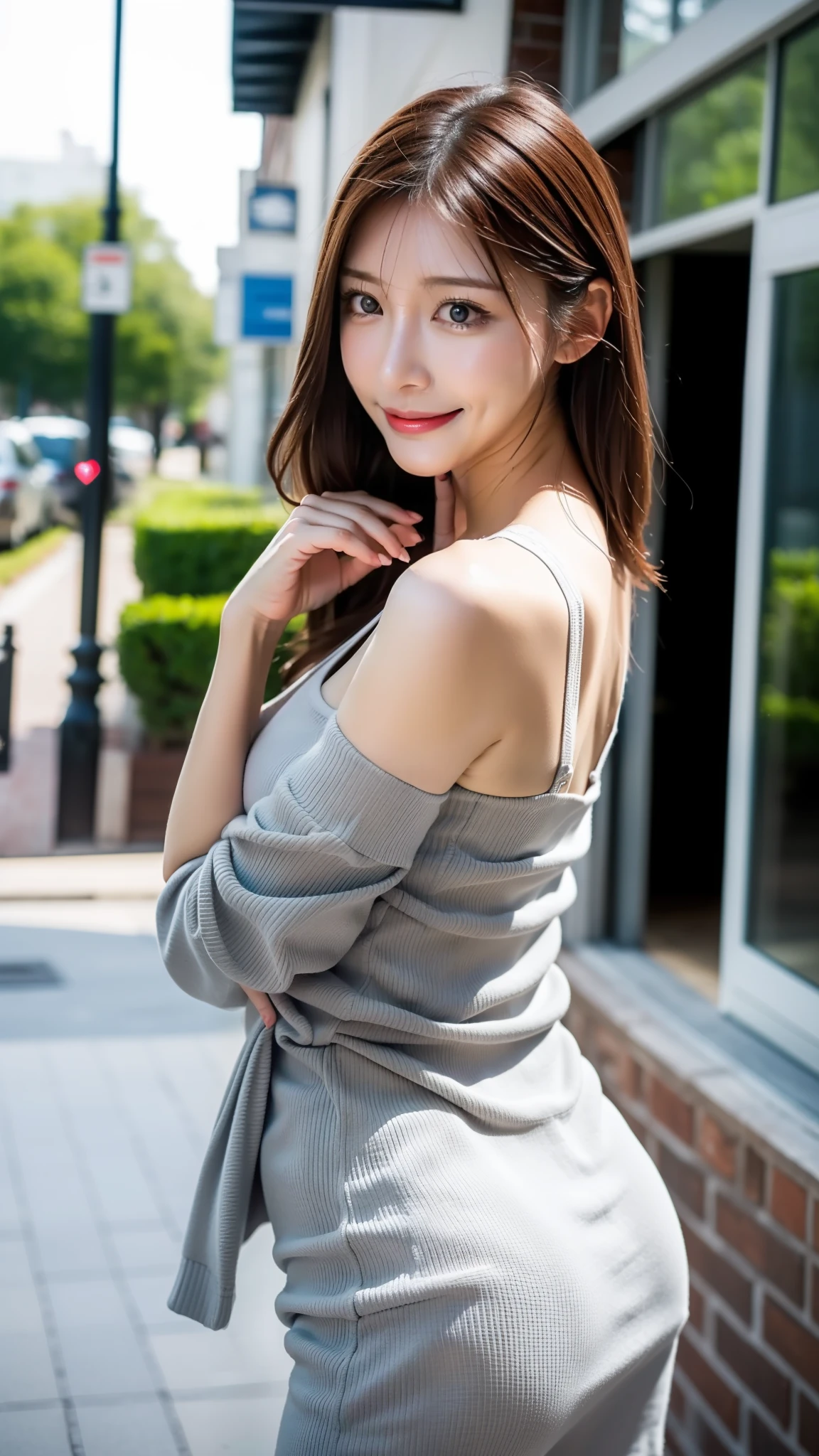 (be familiar with, masterpiece, highest quality, Complex),
cowboy shot, Kyoka Tachibana,
Bend forward to accentuate your breastega big breasts,))),
1 girl, alone,
cute eyes, beautiful face, perfect round butt,
fit and body, female pervert,
alone, pale skin,
blue eyes, ((beautiful mature woman)),
(/black mask:1.5/, /Grey tight long dress with a large open neckline:1.2/ & thin cardigan), clavicle、Lazy face、/Black hair/, enchanting smile, naughty face, Sweat, vapor, embarrassed, blush, Excited, ((spoken heart, Lines、gasp, Sound effect))
Snapshots in the city、Fashion magazine style、Street fashion magazine、Full body diagram、accessorieodel standing)、Stylish、REAL、