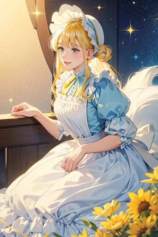 Mama has white fur, long ears, and a yellow oval nose. Her clothes are blue or yellow. She wears floor-length shirts and dresses, puff sleeves, a frilly apron, and a bonnet. SPARKLE; GLITTER