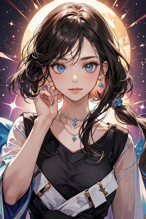 Coal's Jewel Charm is brown and square-shaped with white stripes, a pink heart and a blue diamond-shaped gem in the center. It also has Coal's black and white bead necklace. SPARKLE; GLITTER
