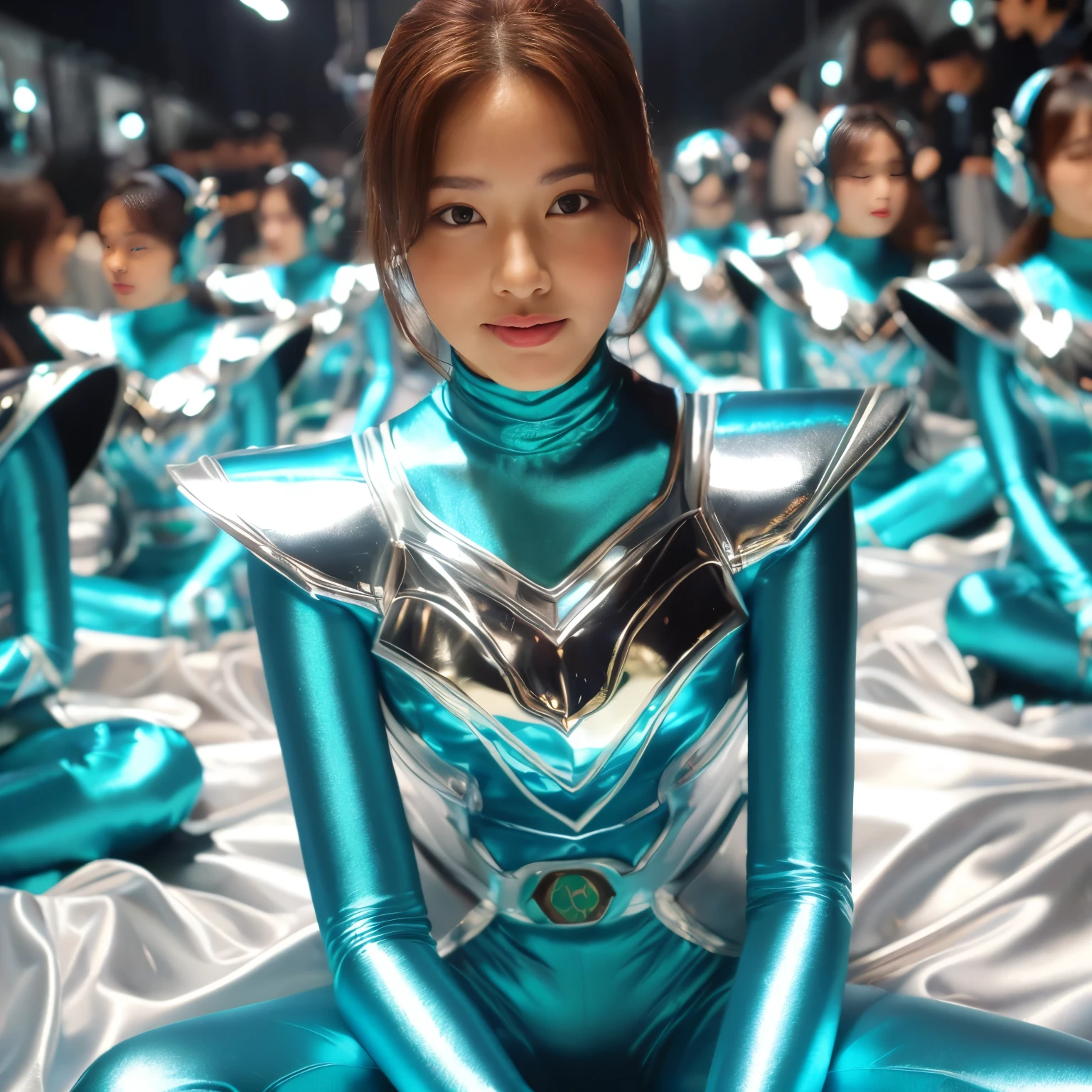 best image quality、Super high resolution、(realism:1.4)、Korean beauty star、The most beautiful KPOP star、horny face、Horny Korean makeup、erotic expression、A body that makes you want to touch it、erotic photos、((Realistic shiny satin fabric texture、High-gloss stretch satin fabric that is smooth and smooth to the touch.、The drape of the curved part of the shiny satin fabric、strong shiny costume、The smooth and beautiful quality and luster of the costumes、A shiny costume made of high-quality satin fabric with high density.、Smooth to the touch oil light liang ultra-class battleship skin coat COS、Super SentaiWomen&HeroineSuit、Texture of costumes that satin fetishists respond to、Thin, glossy stretch satin fabric)),8K photo quality