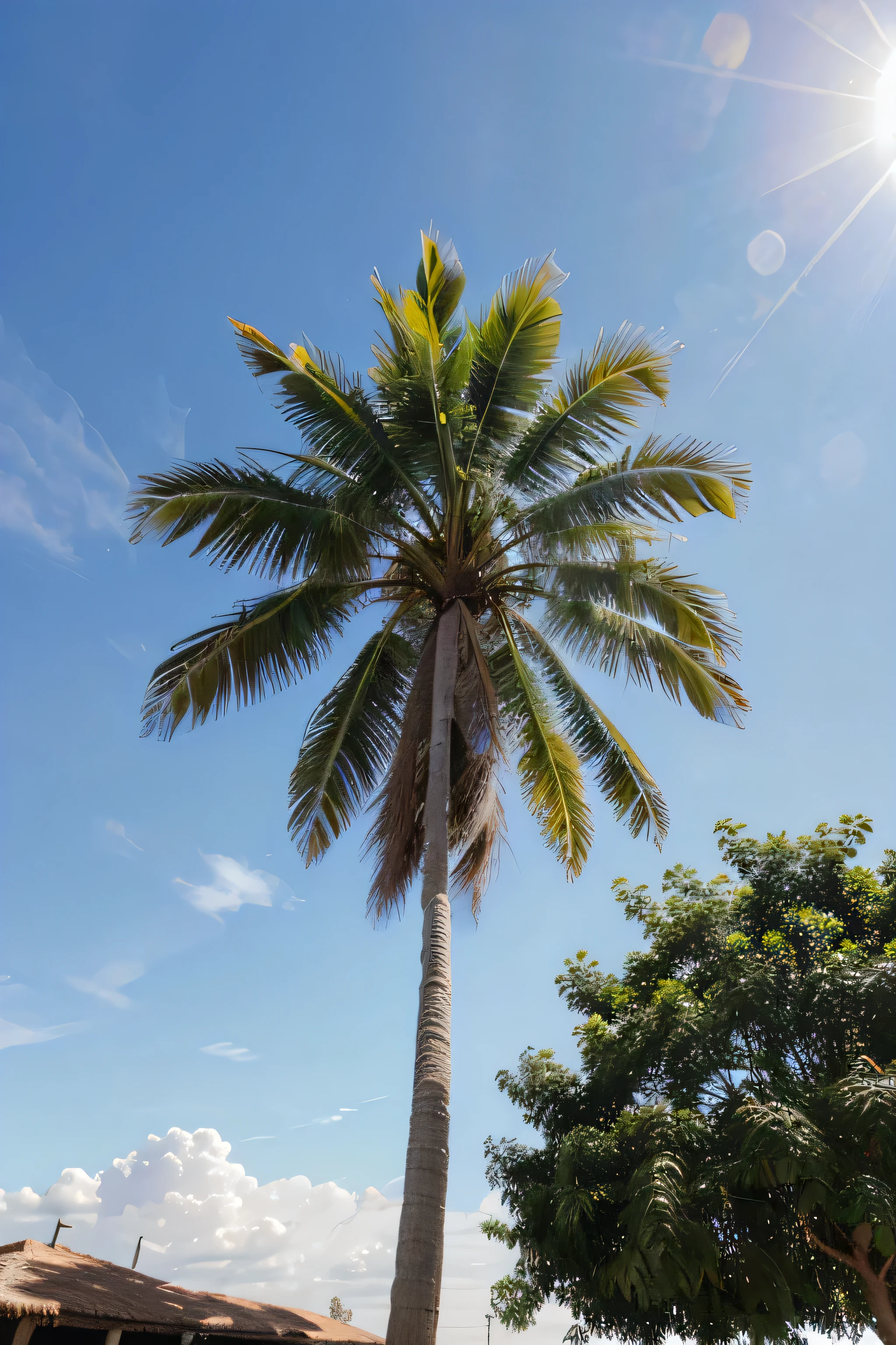 big and old Indian coconut palm tree against clear sky