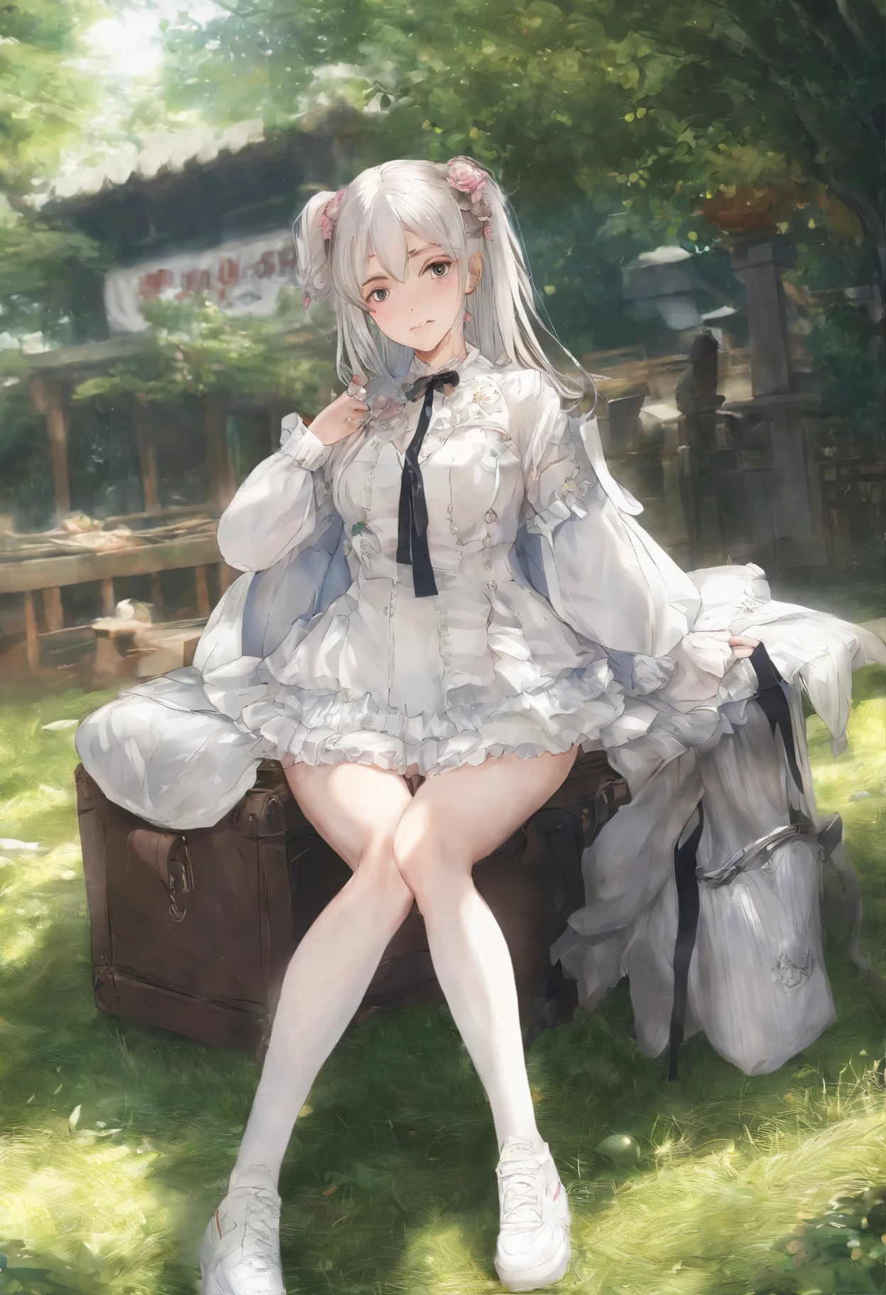A very beautiful high school girl,Wear a white button-down shirt and low-rise jeans(Detailed costume:1.5),サッカー場のOn the grassでボールで遊ぶ,(On the grass:1.02),Super high value,Perfect figure,Beautiful short ponytail,Delicate Hair,White face and skin,Sweat on the forehead,Have fun at the playground,(((Large breasts))),The chest is full and straight:1.5,(The clothes are puffed out too high around the chest, Pressure and swelling:1.5),Delicate, fair and soft toes,White and delicate fingers,(Delicate sneakers:1.5),Focus on the chest,Full body photo:1.8