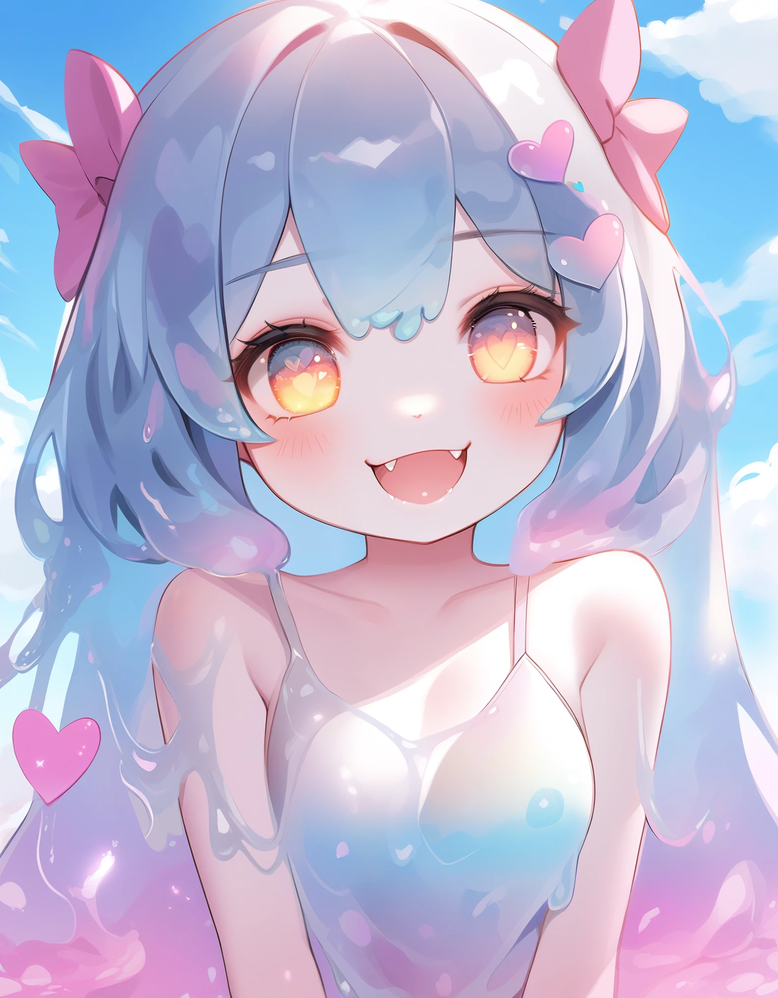 cutest slime girl ever, outdoor, hearts, monster girl,, 