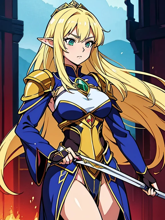 ((a beautiful fantasy empress)), a blonde Elve warrior with emerald green eyes, who carries two swords, alluring Elfe Prinzes, Elfenkrieger, Weibliche Elfe, Elfe Prinzessin, Elf girl, elf rogue, rogue anime girl, a beautiful fantasy empress, blonde anime girl with long hair, beautiful, extrem hoher Detailreichtum, beautiful seductive anime woman, cute anime waifu, beautiful and elegant elf queen, young fairy queen, epische exquisite Charakterkunst, very stylish fantasy armor, Fantasy-Charakter art, Kriegerin, Female armor, Fantasy-Charakter, schwere white and gold armor, Portrait Anime Girl, anime visual of a cute girl, erstellt mit Anime Painter Studio, Anime style portrait, a woman in armor with two swords in her hands, Armor Girl, she holds a sword, hochdetailliertes offizielles Kunstwerk, razor-sharp RPG portrait, royal elegant pose, white and gold armor, epische Geschichte, Under the armor she wears a black robe