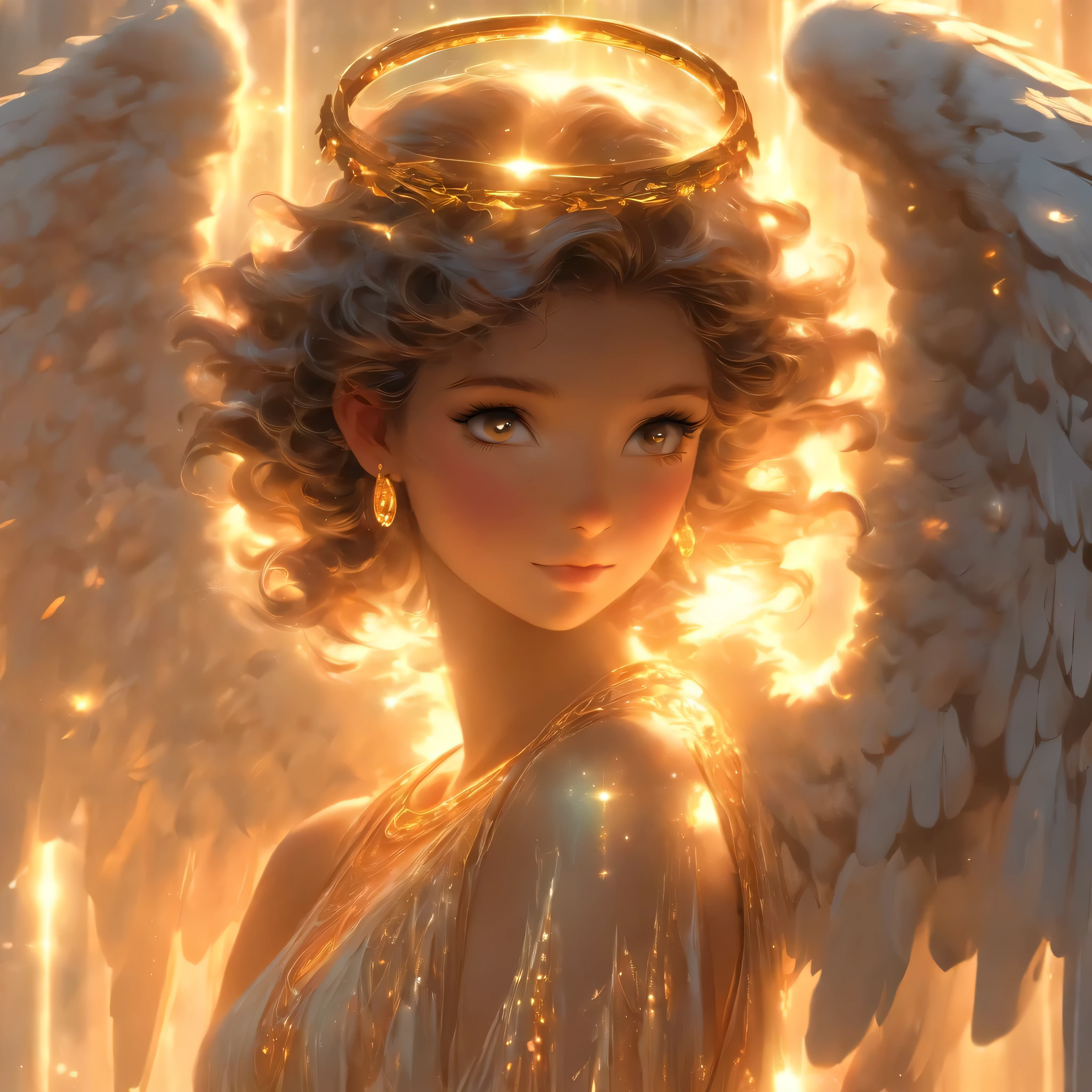 (number々Award-winning works, Very detailed, Textured、Attention to detail), (hyper Realistic:1.4), (Realistic:1.3), (top quality Realistic textured skin), (Beautifully symmetrical eyes with perfect dense circles), (Angel Light, a halo of divine light above your head: 1.8), ((The medieval world)), (The Lord's Black Angel or the Lord's White Angel?: 1.6), (Full body standing: 1.8), (Beautiful gentle eyes), (I love the beautiful color of eyes), (Spectacular clouds and sky), (Halo Optical Phenomenon: 1.3), (Dramatic Light), (Magnificent View), (The expression of serenity and gentleness is very beautiful.), ((Large ancient wings with pure white feathers on the back of the shoulders)), Flower earrings on ears, (((Dramatic Photos))), (Twilight), (sunset), (evening), (Sacred Pose)), (Pink Hair), (Chestnut Hair ), garden, (Around her neck was an intricately crafted necklace.), Old ruins overgrown with plants, Amazing temple, Cathedral, Temple ruins, A temple away from the temple, (Glowing magic circle), Ancient castle ruins, ruins, Crumbling Ruins, Ancient ruins with clear water, Holy Light, epic Realistic, ((Neutral Color )), (High resolution:1.5), (Calm colors:1.2), Very detailed, Cinematic, Warm Light, Dramatic Light, (Intricate details:1.1), Complex background, petal, pastel colour、window