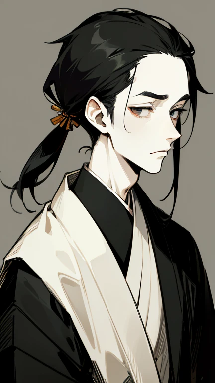 Black kimono from the Taisho period、(Pale-faced man)、(A sick and emaciated man)、Upper Body、Black Hair、Handsome