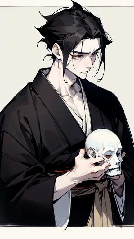 Black kimono from the Taisho period、（Pale-faced man）、（A sick and emaciated man）、Upper Body、Black Hair、Handsome