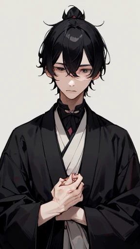 Black kimono from the Taisho period、(Pale-faced handsome man)、(sick and emaciated)、Upper Body、Black Hair、