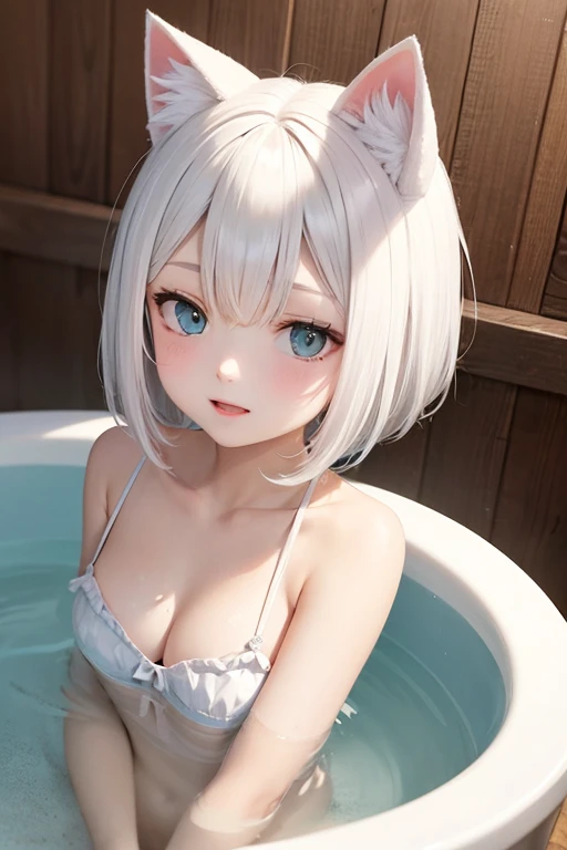 Bathing appearance, Cat ear, White Hair
