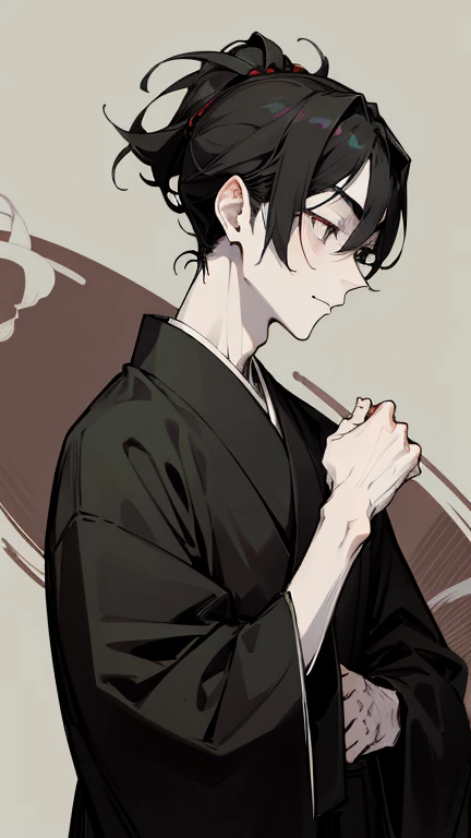 Black kimono from the Taisho period、(Pale-faced man)、(A handsome man who is emaciated due to illness)、Upper Body、Black Hair、