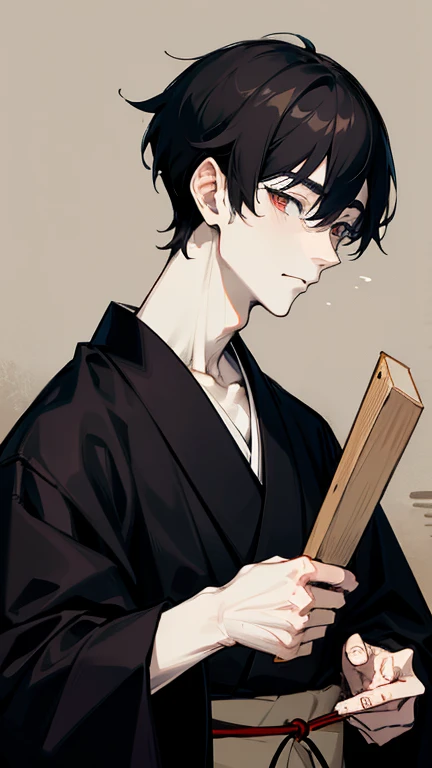 Black kimono from the Taisho period、(Pale-faced man)、(A handsome man who is emaciated due to illness)、Upper Body、Black Hair、