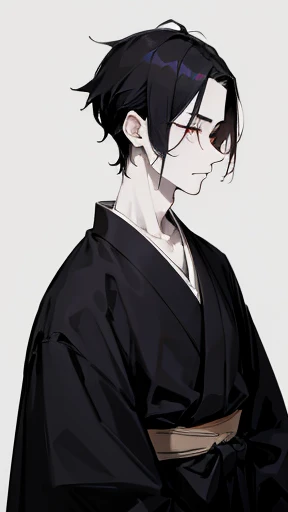 Black kimono from the Taisho period、（Pale-faced man）、（A handsome man who is emaciated due to illness）、Upper Body、Black Hair、