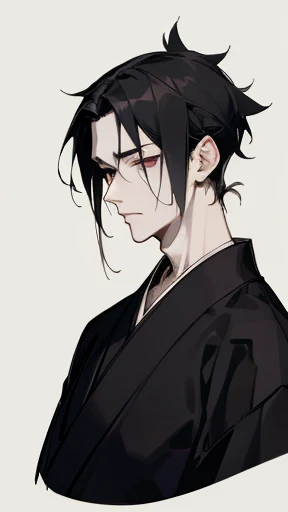 Black kimono from the Taisho period、(Pale-faced man)、(A handsome man who is emaciated due to illness)、Upper Body、Black Hair、