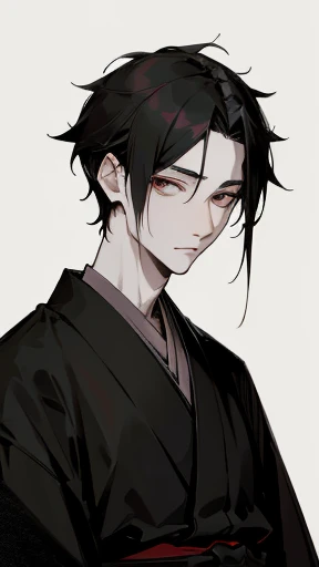 Black kimono from the Taisho period、(Pale-faced man)、(A handsome man who is emaciated due to illness)、Upper Body、Black Hair、looking at the camera