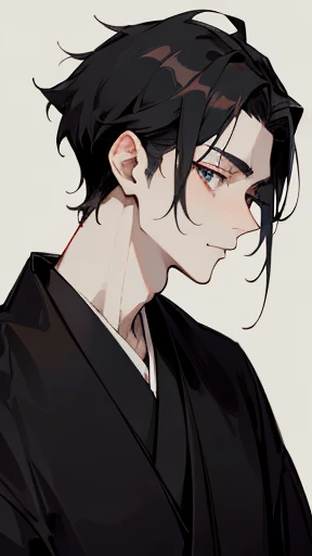 Black kimono from the Taisho period、（Pale-faced man）、（A handsome man who is emaciated due to illness）、Upper Body、Black Hair、looking at the camera
