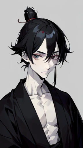 Black kimono from the Taisho period、（Pale-faced man）、（A handsome man who is emaciated due to illness）、Upper Body、Black Hair、looking at the camera