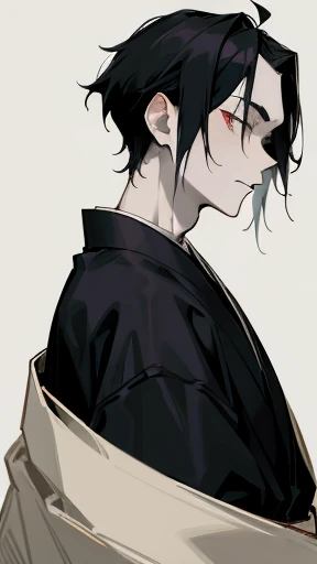 Black kimono from the Taisho period、(Pale-faced man)、(A sick and emaciated man)、Upper Body、Black Hair、Facing forward