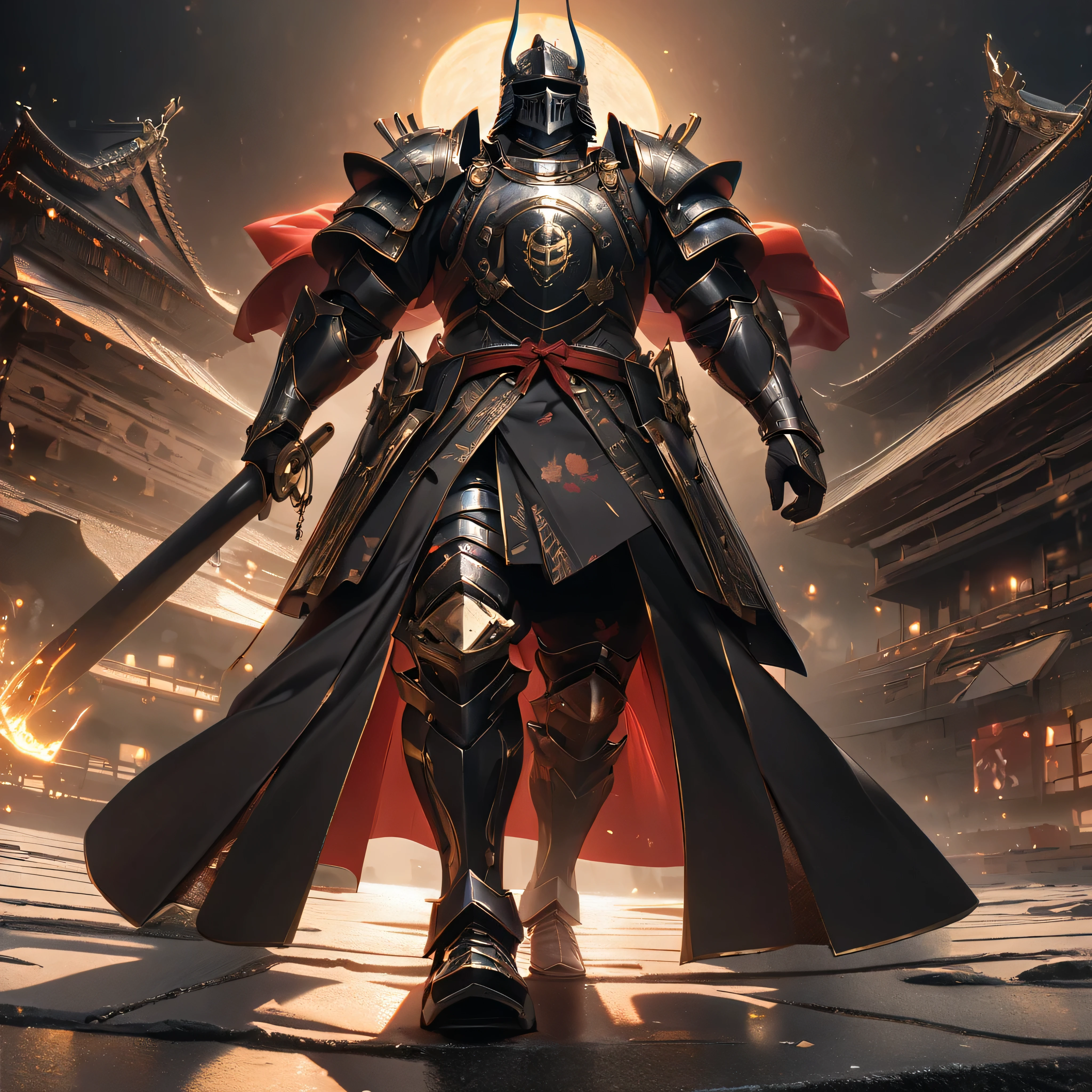 Western Thulhu mythological style，Mecha with traditional Chinese culture，darkly，thriller，horrid，uncanny，I can't tell it's human ，Realistic style The humanoid mecha looks like a Chinese dragon，The color is mainly dark black, plus dark gold，Red-black glowing eyes，8K，mighty，fantasy，The background is black in the main eerie Chinese style hall，The mecha bowed in front of a mecha Chinese dragon in the middle of the hall，There was also a group of servants bowing down in the back，，Completely authentic style，The overall color of the picture is dark --auto