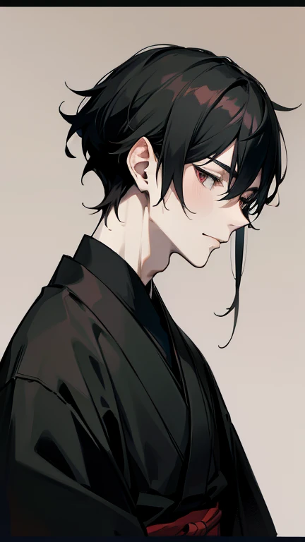 Black kimono from the Taisho period、（Pale-faced man）、（A handsome man who is emaciated due to illness）、Upper Body、Black Hair、looking at the camera