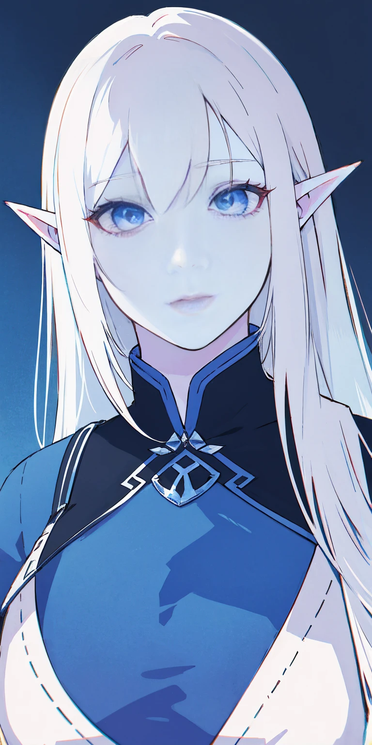 Big, blue skin color, white hair, blue ayes, pointy ears, hyper realistic, ultra detail, high res