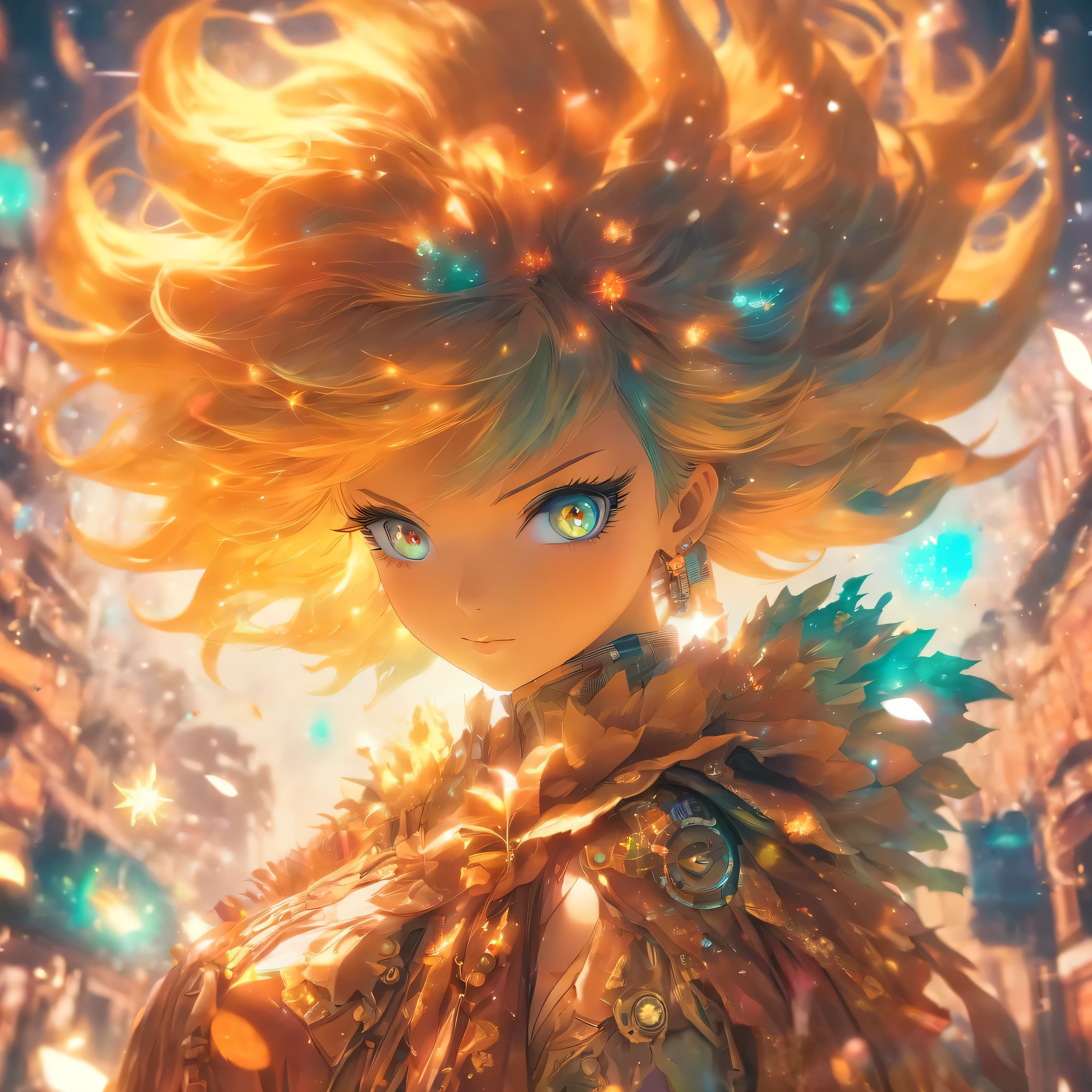The sun is big and bright。Autumn steampunk retro futurism style galaxy astrowave lunapunk fashion, Soft fall leaf confetti, A mysterious and fluctuating depth of field, Twisted reality, Understated Haute Couture SF Activewear, Iridescent Pigment Powder, Holga medium format camera, 