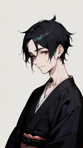 Black kimono from the Taisho period、(Pale-faced man)、(A handsome man who is emaciated due to illness)、Upper Body、Black Hair、looking at the camera、Sad Smile
