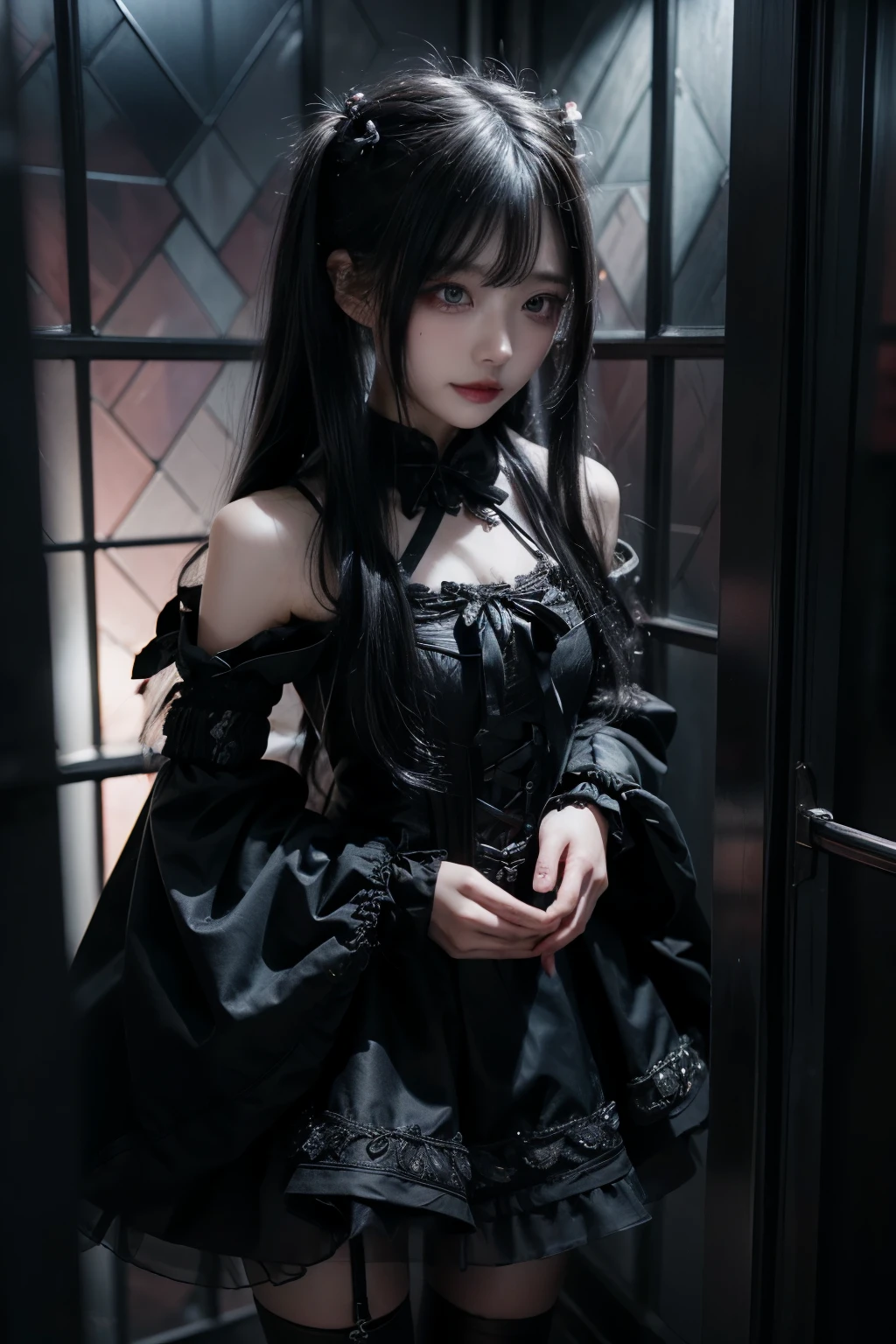 ハードDark Gothicメイク、Deep Night Sky、Horror、Black dark eyeshadow、cry、sad、Good skin radiance、Dark Gothicメイク、Dark smile、palace、The beauty of fragrance、24-years-old、Expressions of intense sexual pleasure、Embarrassed look、Dark Gothic、Obscene language、highest quality、Expression of sexual pleasure amid suffering、Drunk face、紫のMaid clothes、Mysterious、Noble、The face of someone who is holding in the toilet、sexy、Loving smile、Twin tail hair、Right blue eye, Left eye is red、Super seductive pose、Platform Heel Shoes、Heavy makeup、Gothic ****ta Clothing、A little slimmer、Silver Hair、Long Hair Straight Hair、Cute Gothic ****ta Dress、Beautiful Face、elegant features、Fascinating face、Stained glassが背景、Chest glistening with sweat、The room is dark、goth long dress、Bell Sleeves、Wizard Sleeve、Decadent look、Sexually excited expression、Glossy thighs wet with water、Thighs that are wet and shiny with oil、Background of a room full of roses、sad表情、Rose Maiden、The embroidery is pink、The dress has pink embroidery、Thigh-high socks、Knee-high socks、Gentle expression、Dark black eyeshadow、despicable act、Stained glassと薔薇背景、thighs are a little thin、Female Duo、Female couple、dark church background、Stained glass、Black metal world、Dark Castle、Dark Room、Slender body、upright、walk、Are standing、gothic long dresaid clothes、Victorian dresses、Her thighs glisten with sweat、My body is wet and shiny、Lots of glitter on the thighs、sweating、My thighs are sticky from sweating、Sweat glistens on the thighs, The whole body is sweaty and shiny、Quite sweaty、My thighs are sweaty、My thighs are so wet、My thighs are shining with sweat、A lot of sweat glistens all over the body、The thighs are the best、Thighs are glamorous、Small breasts、