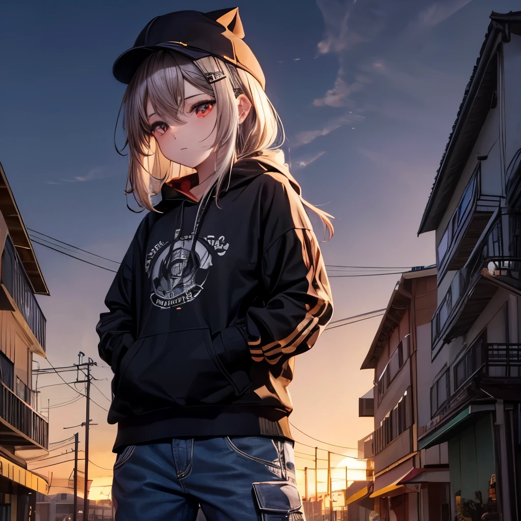 

Na sacada de um apartamento, encontra-se uma adolescente de beleza cativante. Her skin is a light tone and her expression is highlighted by her bright red eyes.. She wears black cargo pants, enquanto um moletom da mesma cor cobre seu corpo. Seus cabelos castanhos caem em suaves ondas sobre os ombros. A black mask adorns his face, further highlighting its mysterious presence. With one hand in your sweatshirt pocket, She observes the night scene made up of several buildings in the distance. The atmosphere is lively, mas com um toque de realismo, where every detail is carefully represented in this fanart. Em estilo de 2d