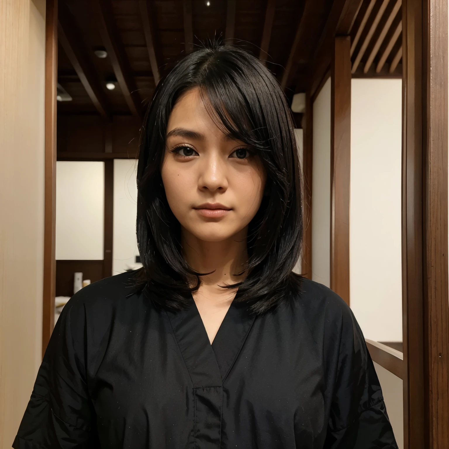 Uma japonesa cabelo preto liso e peituda