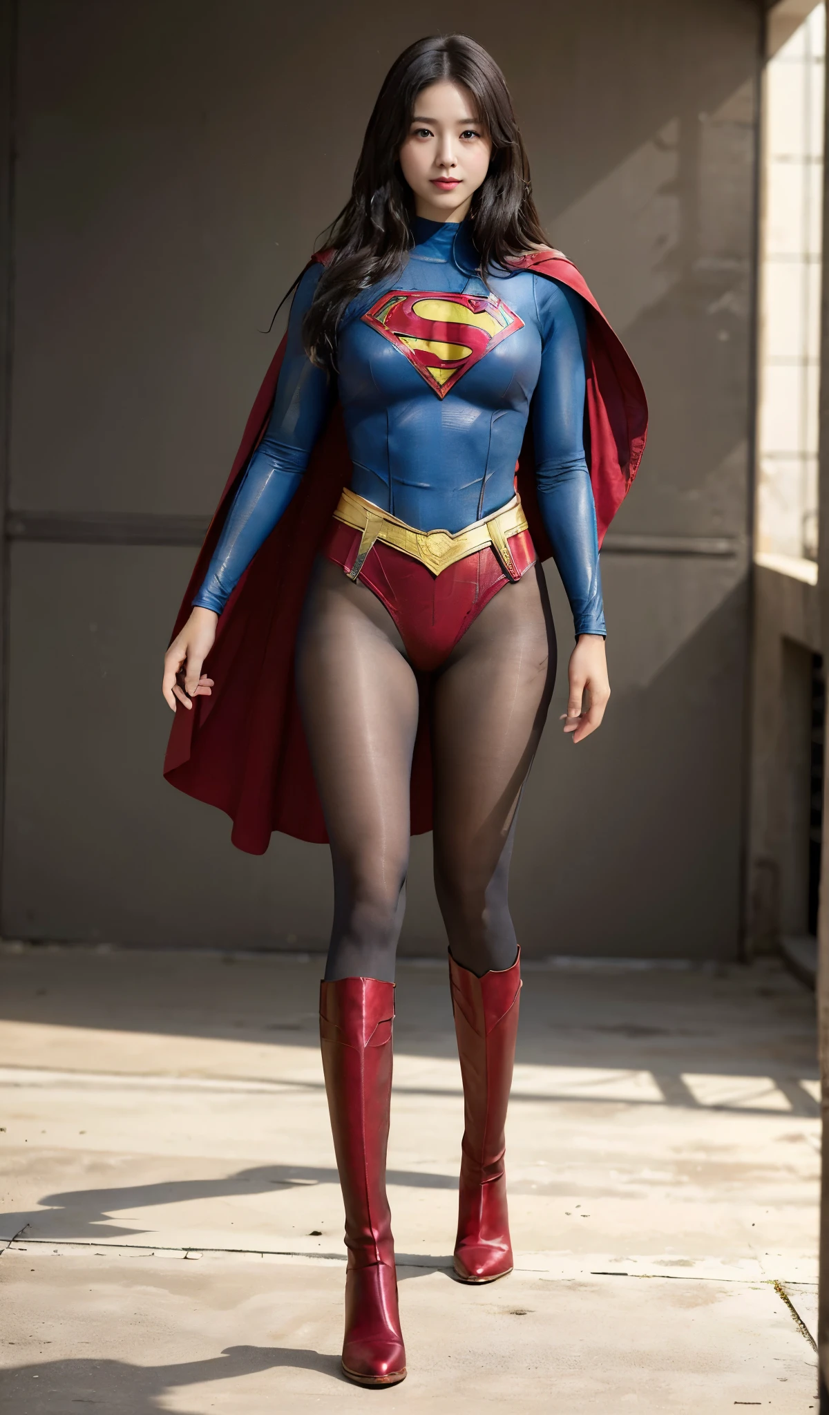 No background、(((Beautiful legs in black tights.)))、(((Legally express the beauty of your smile)))、((((Make the most of your original images)))、(((Body-fitting Supergirl costume)))、(((Supergirl Costume)))、(((Beautiful Hair)))、(((suffering)))、(((Please wear black tights....、Wear red boots)))、((Best image quality、8k))、((highest quality、8k、masterpiece:1.3))、(((Preserve background )))、Sharp focus:1.2、Beautiful woman with perfect figure:1.4、Slim Abs:1.2、Wet body:1.5、Highly detailed face and skin texture、8k