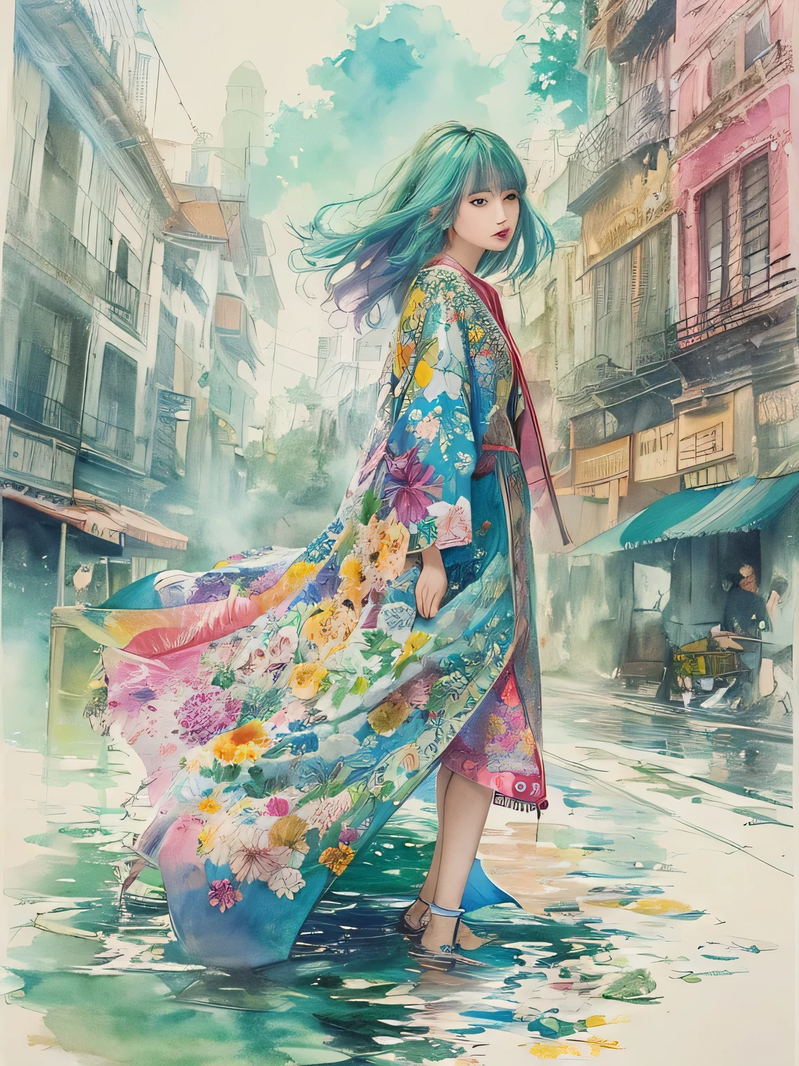 Masayo Style、(((stylish fashion))), 8K Quality、Intense watercolor, Detailed watercolor art, Watercolor splash, Surreal, avant-garde pop art, Beautiful and expressive paintings, Beautiful artwork illustration, Very colorful tones, wonderful, Cool beauty, highest quality、Official Art, Vector art, Stylish design, (((The most beautiful girl))), (((highest quality))), HDR, ((detailed)), (((Doodle Art)), ((masterpiece)), ((Super detailed)), (((Stylish))),