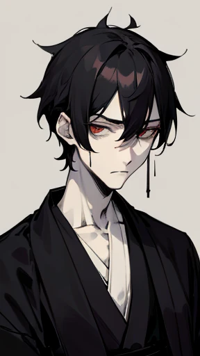 Black kimono from the Taisho period、（Pale-faced man）、（A handsome man who is emaciated due to illness）、Upper Body、Black Hair、looking at the camera、Sad expression