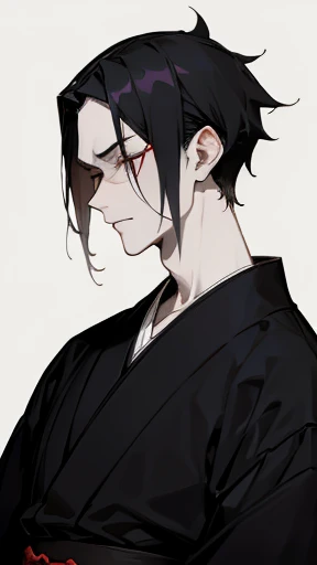 Black kimono from the Taisho period、（Pale-faced man）、（A handsome man who is emaciated due to illness）、Upper Body、Black Hair、looking at the camera、Sad expression