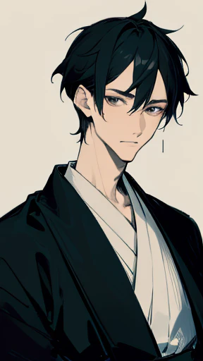 Black kimono from the Taisho period、（Pale-faced man）、（A handsome man who is emaciated due to illness）、Upper Body、Black Hair、looking at the camera、I am going to cry
