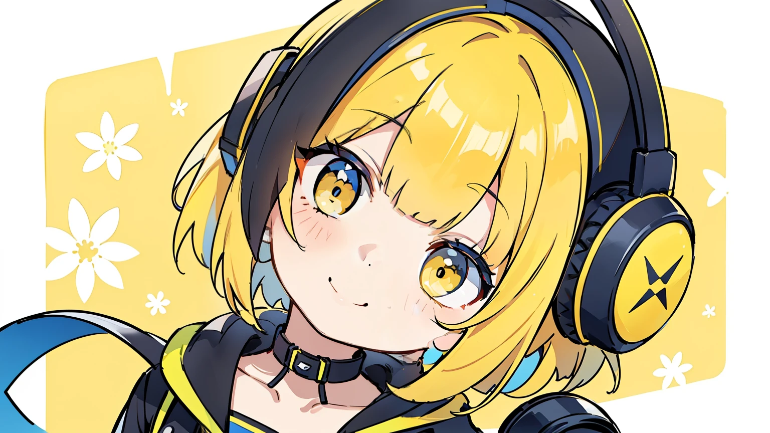 (Very bright:1.1), yellow background, [1 girl:7], (head tilt:1.2),smile, yellow hair, yellow Eyes, bob cut, hip-hop fashion, wearing headphones, ([sketch|watercolor \(Moderate\)]:1.15), (Inkblot:1.1), (pale:1.2), vector trace, Gradient Blending, look back, Bright colors,((colorful)), flower, That&#39;s excellent, very detailed, Complex, (Extremely low contrast:1.4)
