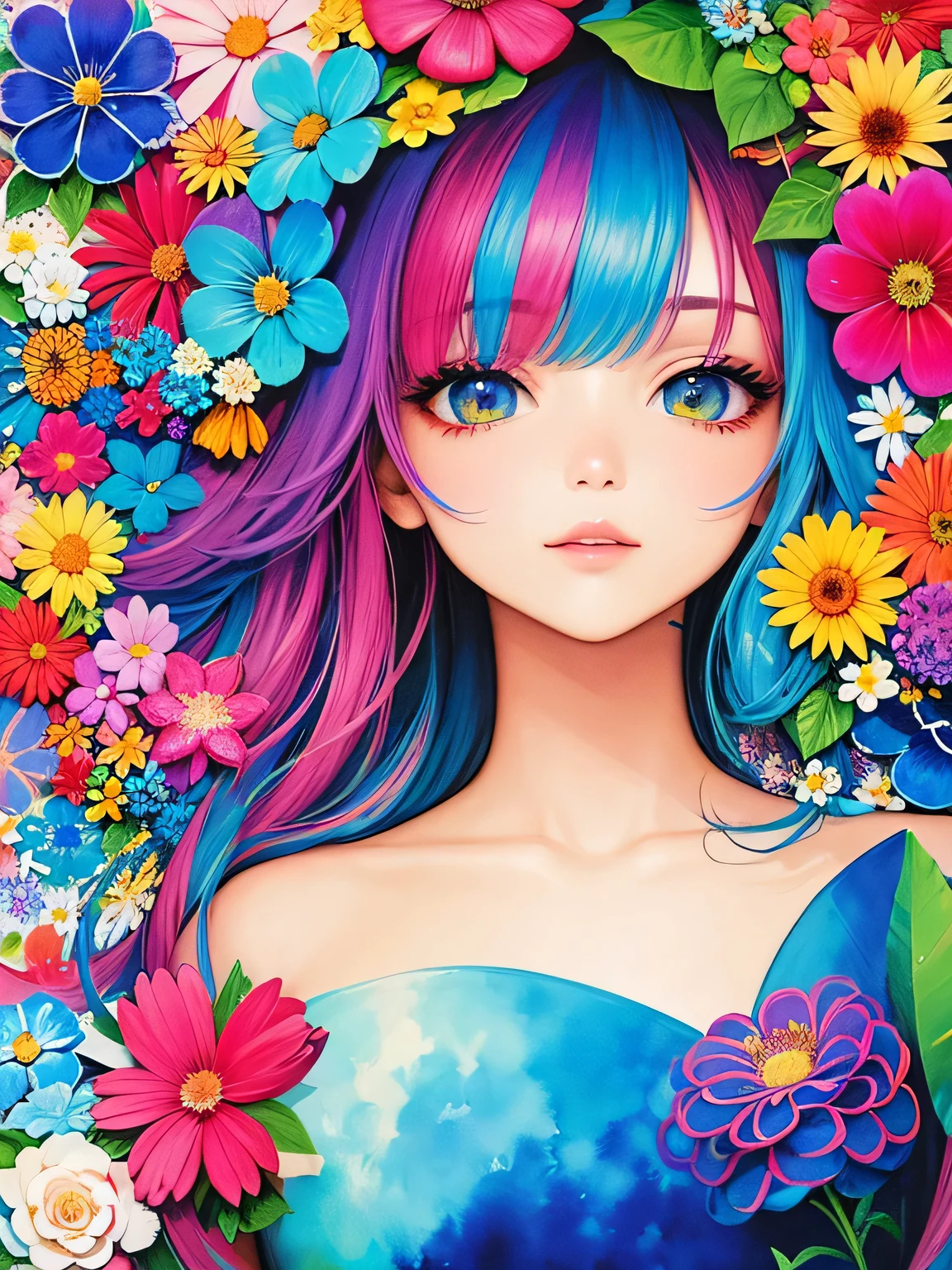 Komugiko 2000 Style、(((stylish fashion))), 8K Quality、Intense watercolor, Detailed watercolor art, Watercolor splash, Surreal, avant-garde pop art, Beautiful and expressive paintings, Beautiful artwork illustration, Very colorful tones, wonderful, Cool beauty, highest quality、Official Art, Vector art, Stylish design, (((The most beautiful girl))), (((highest quality))), HDR, ((detailed)), (((Doodle Art)), ((masterpiece)), ((Super detailed)), (((Colorful flowers))),(((Stylish))),