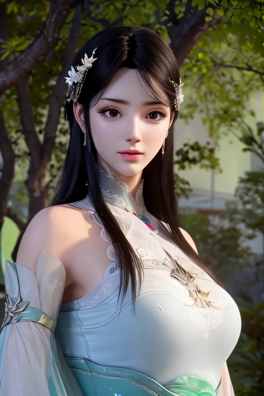 1 beautiful girl wearing ancient costumes, ((pink and light white outfit: 0.8)), Long and silky black hair, hair jewelry and necklaces, Beautiful little face Thin eyebrows, the most beautiful and spotless face, the very beautiful eyes, big round black eyes, fine and detailed makeup eyelashes, High nose, wearing earrings,Small red lips, rosy face, Enlarged and round breasts, tight breasts, breast augmentation,Slim and body, panty, Portrait of a beautiful girl, 8k photo, super high quality, super realistic, 10x super pixels, photo realistic, dark studio, border light, two tone light, (detailed skin) high: 1.2), 8k uhd, dslr, soft light, high quality, volumetric light, candid, Photo, high resolution, 4k quality, 8k, Bokeh, Smooth and sharp, pixel up 10 times, (background wood: 1.8), (galaxy: 1.7), aurora, lightning, (Aurora Background: 1.8),