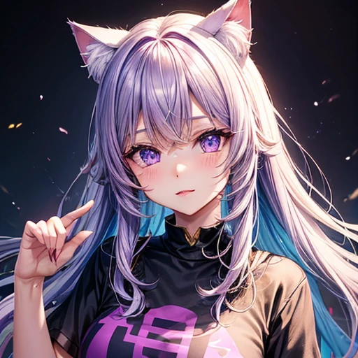 Cat ear、beautiful girl、Purple eyes、Ｙshirt