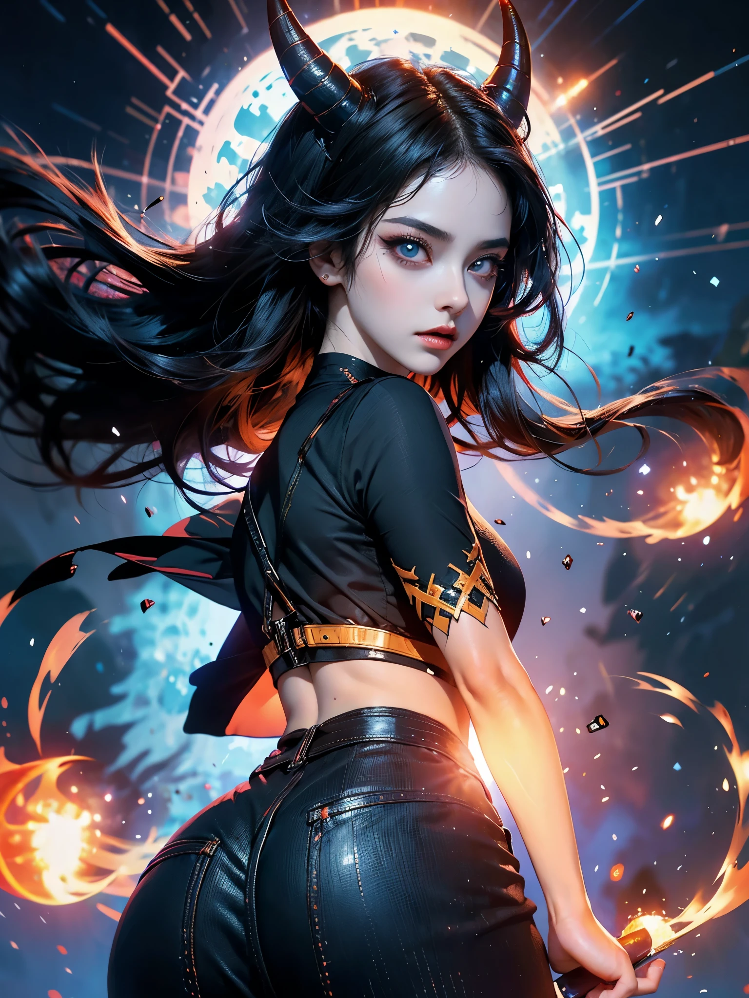 Demon Girl with Circular Horns and Luminous Eyes: A Beleza do Sobrenatural H1: Demon Girl with Circular Horns and Luminous Eyes: big ass, thick fit body, suspicious face, badass, capa negra fosca como sombra, H2: Demon Girl's Unique Appearance The demon girl with white hair, luminous eyes and circular horns is a mysterious and intriguing figure. Her presence is marked by supernatural beauty and the aura of mystery that surrounds her.. Seus cabelos brancos como a neve caem em cascata pelos ombros, contrasting with the pale skin and the horns that stand out on its head. Seus olhos luminosos brilham com intensidade, revelando uma sabedoria ancestral e um poder oculto. H3: The Charm of Luminous Eyes The demon girl's luminous eyes are her most striking feature. They shine with a light of their own, hypnotizing those who dare to face them. Its intensity reveals a depth of feelings and emotions, conveying a sense of power and mystery. It's as if the demon girl's eyes were windows to another dimension, able to see beyond the visible and tangible. H3: Demon Girl's Haughty Posture With her head slightly tilted upwards, the demon girl displays a haughty and confident posture. His presence is imposing and his penetrating gaze denotes unshakable determination.. She doesn't bow down to anyone, remaining firm in its essence and its supernatural power. The slightly raised head symbolizes your connection with the spiritual world and the hidden forces that surround you..