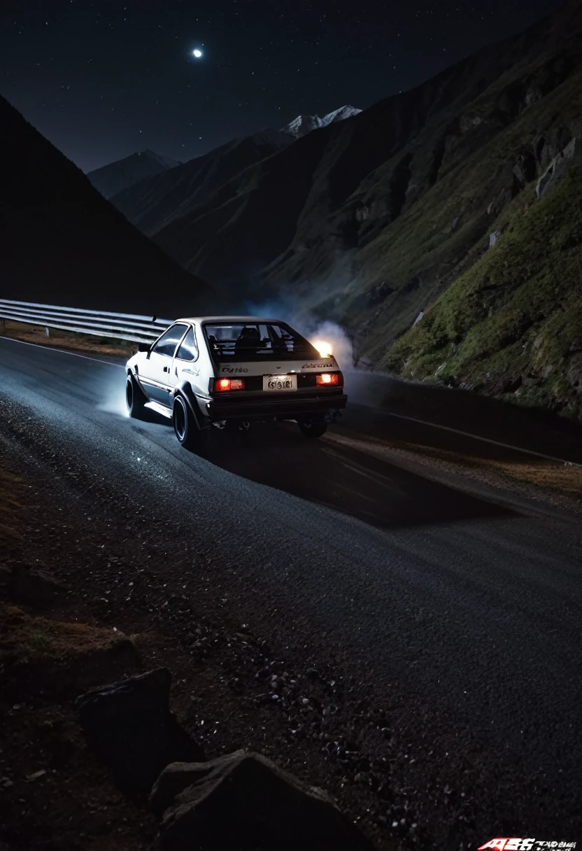 Running through the mountain pass at night,Toyota AE86, Drifting