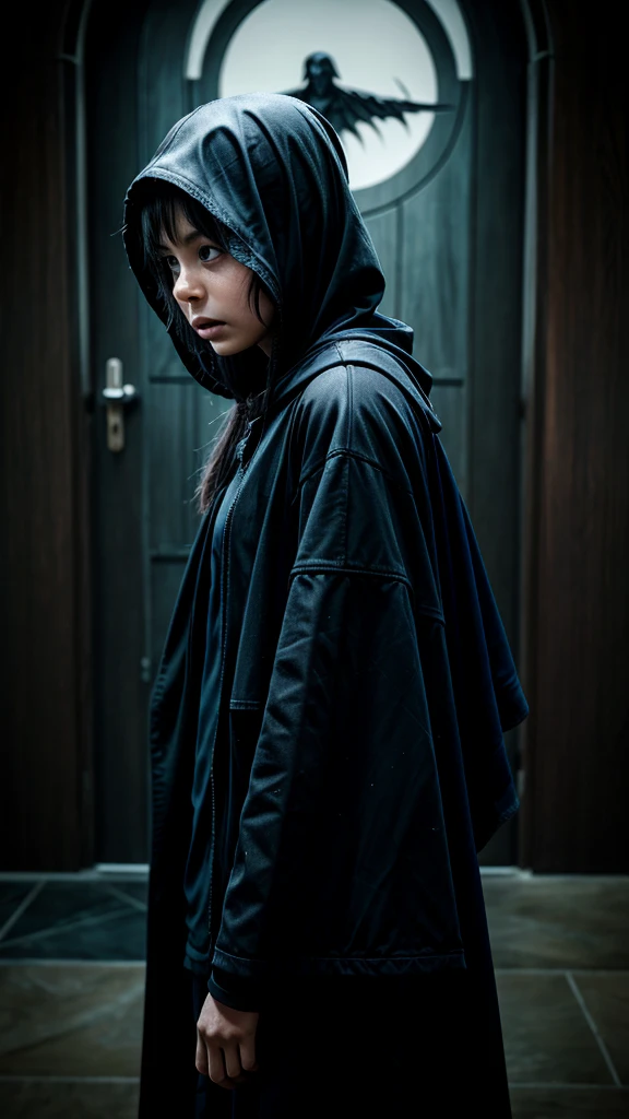 Black Grim Reaper and a frightened girl