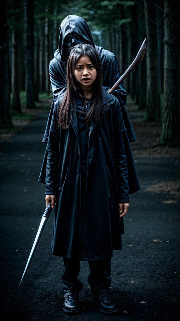Black Grim Reaper and a frightened girl