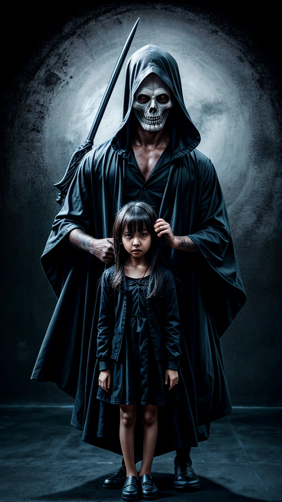 Black Grim Reaper and a frightened girl