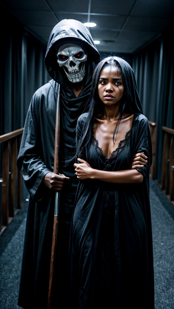 Black Grim Reaper and a frightened girl