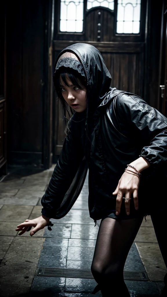 Black Death and a frightened girl、run away